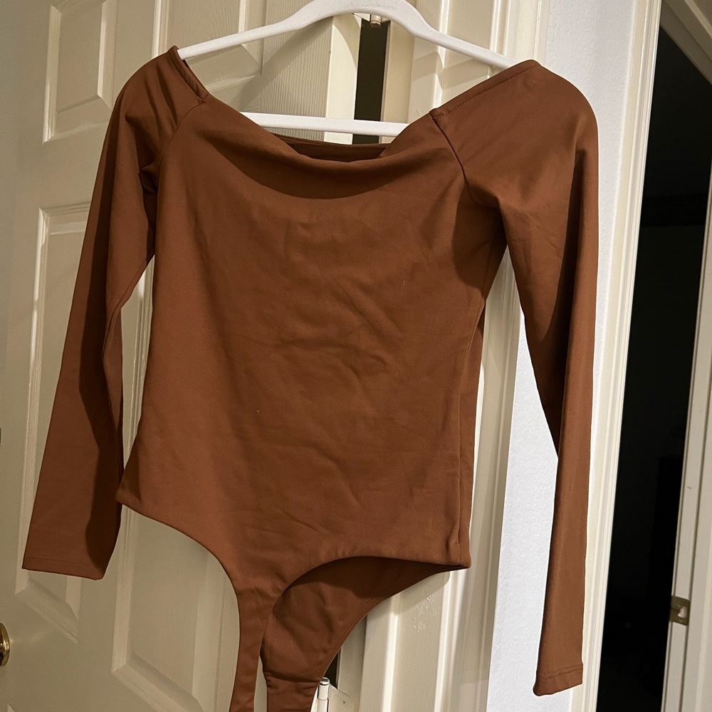 Nuuds ‘Chocolate’’ off the shoulder thong bodysuit